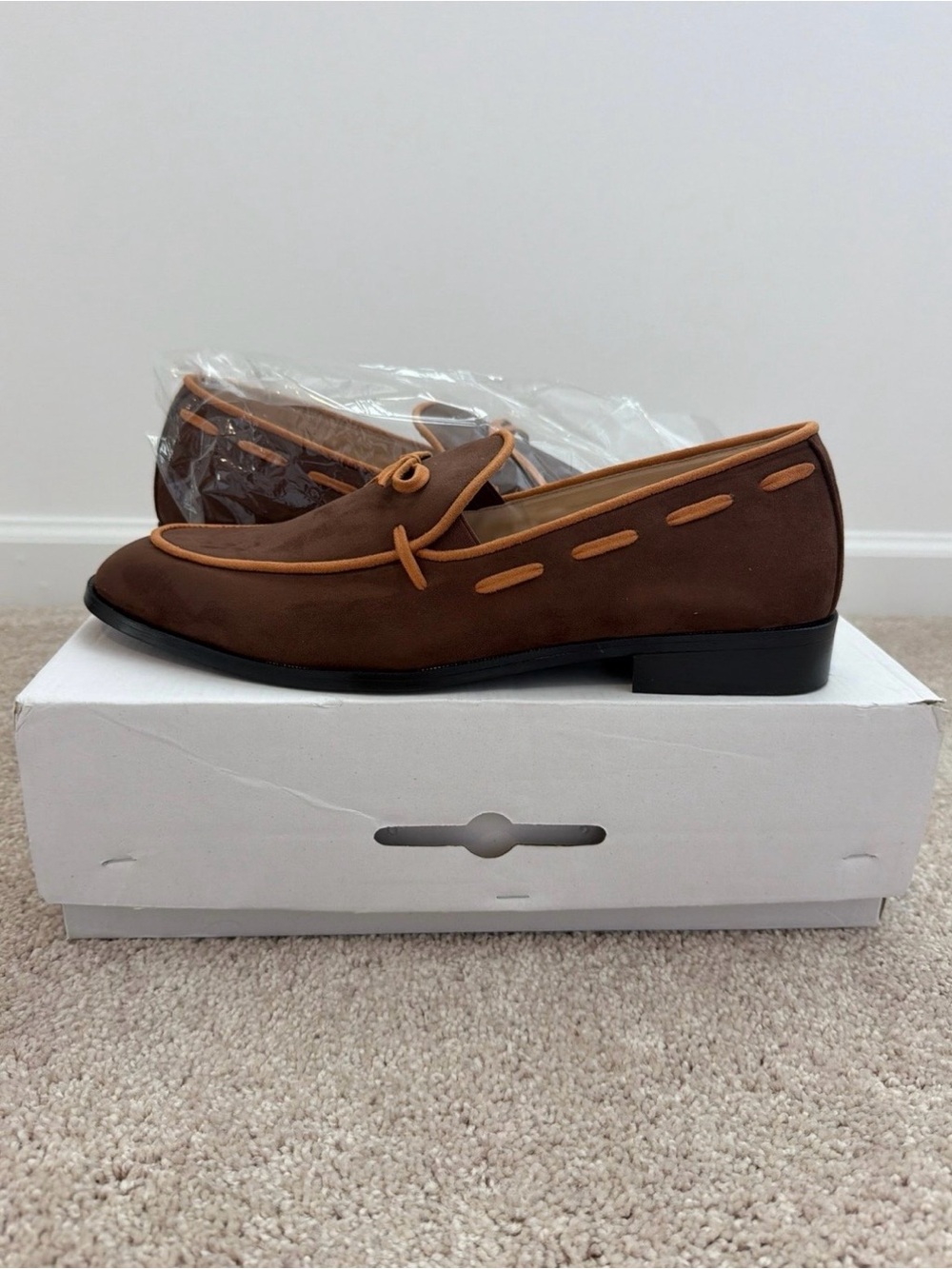 Classic Brown Suede Loafers with Tan Trim - Men's Slip-On Dress Shoes